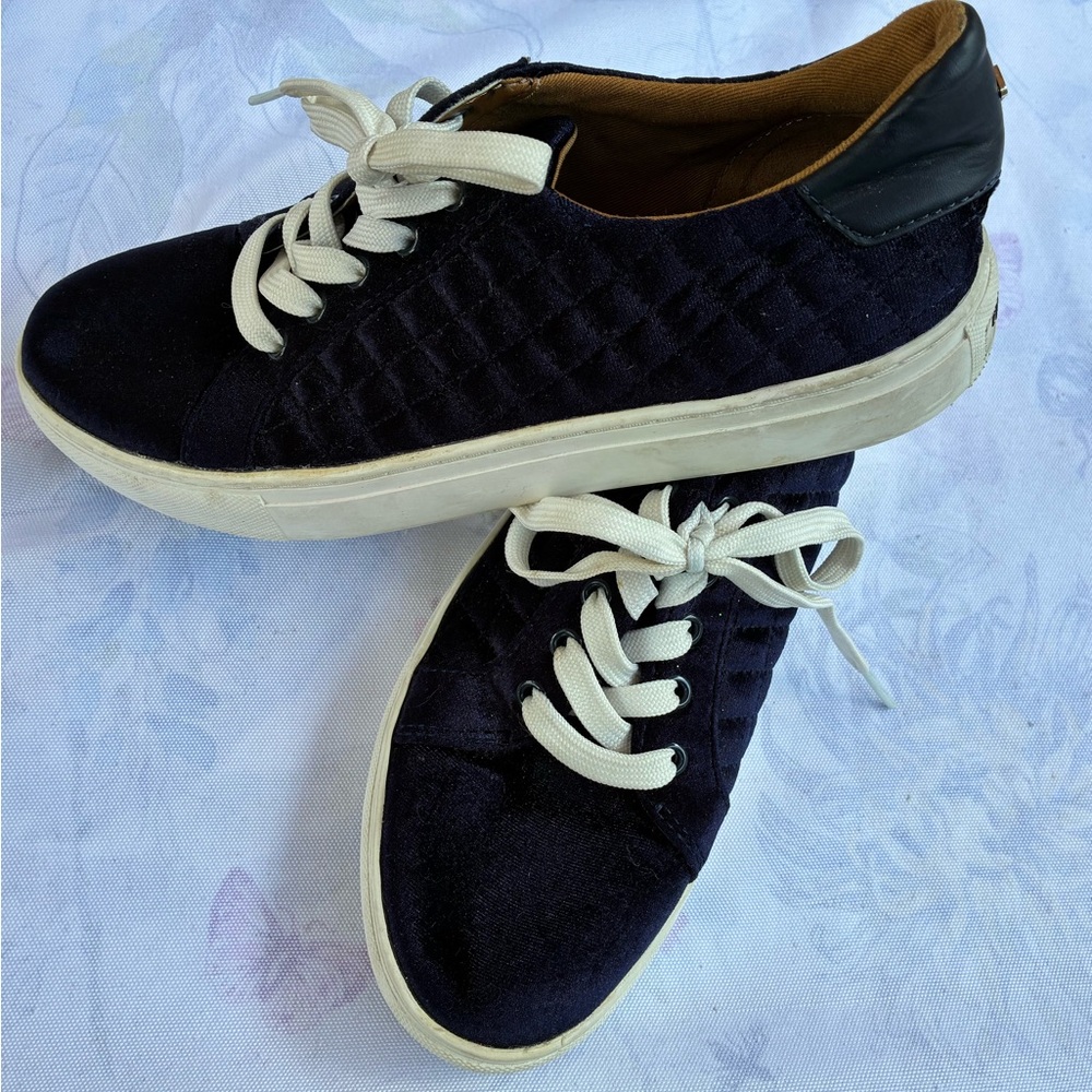 Kate Spade Navy Velvet Quilted Sneakers with White Laces